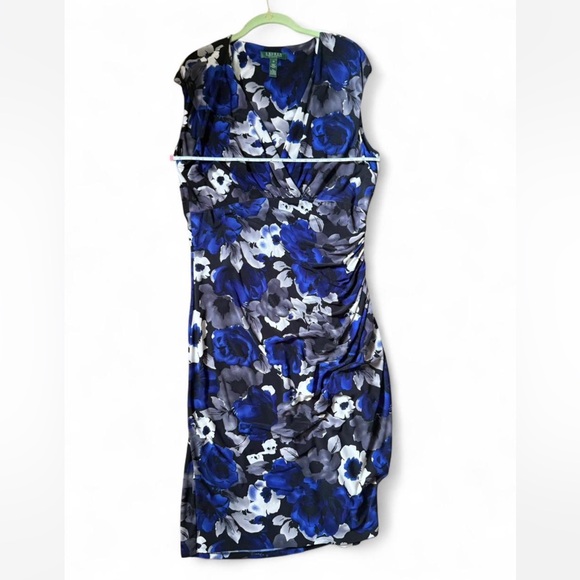 Lauren Ralph Lauren Blue V-Neck Sheath Dress for Weddings - Picture 2 of 8